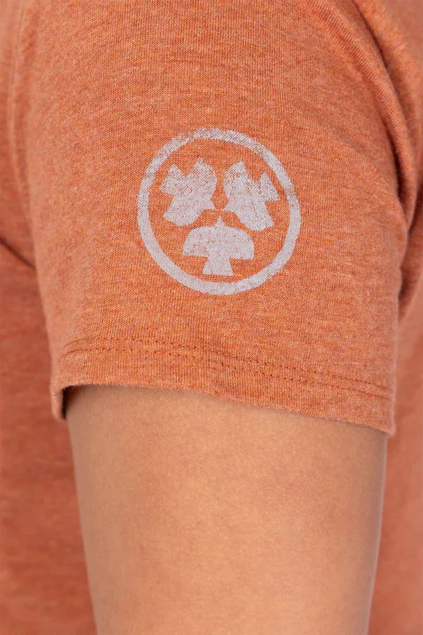 Women's crew neck work tee by Dovetail in faded paprika, additional studio product view