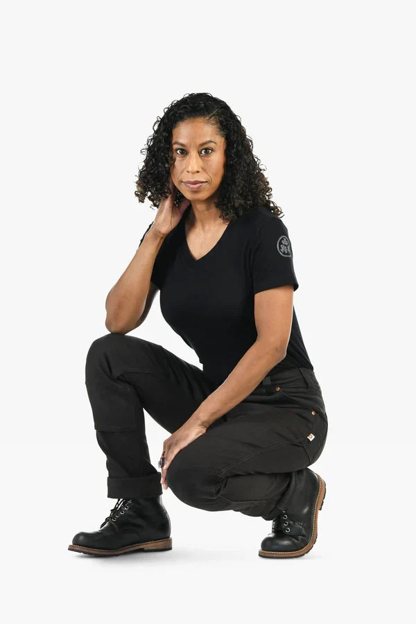 Women's GO TO work pant by Dovetail in carbon black, further product view of the garment