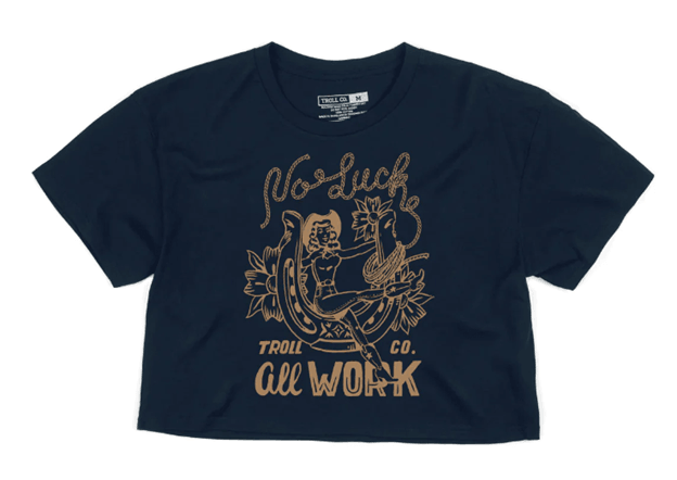 Troll Co. women's No Luck crop tee in navy