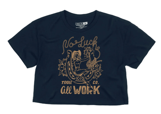 Troll Co. women's No Luck crop tee in navy