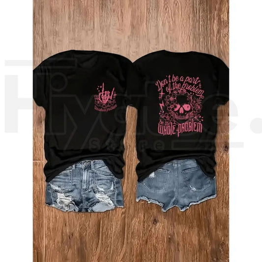 Women's Plus Size Skull Print T-Shirt – Smooth Comfort Stretch Crew Neck Tee