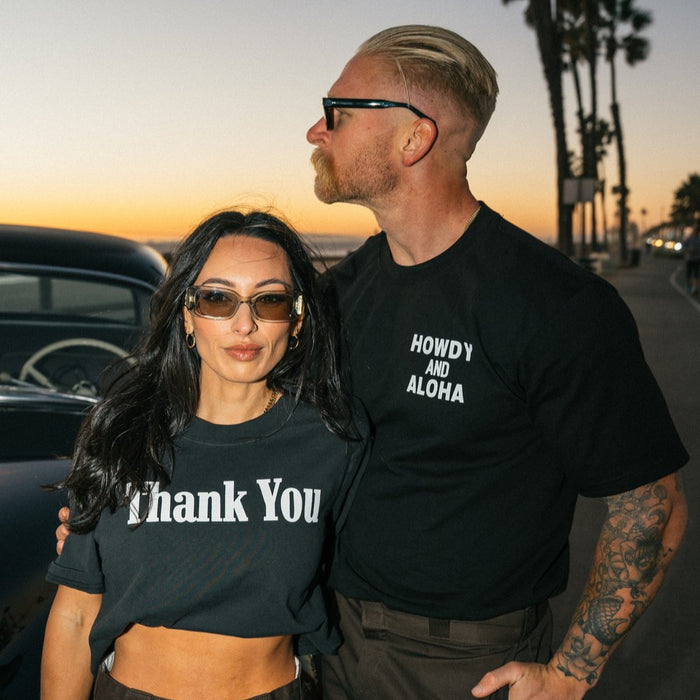 Thank You Collective women's Shop crop t-shirt in vintage black, alternate product view
