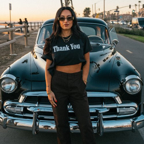 Thank You Collective women's Shop crop t-shirt in vintage black, additional product view
