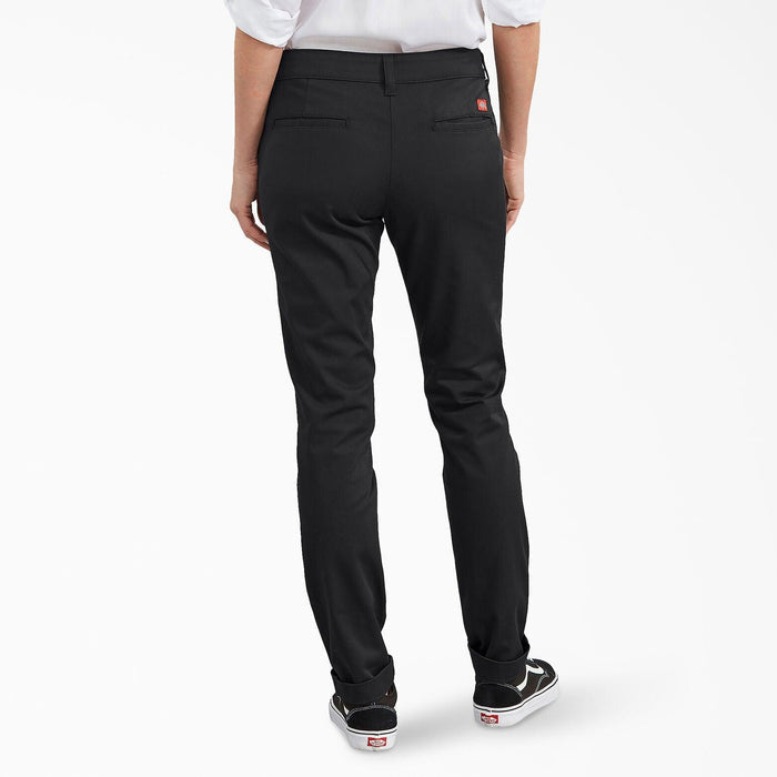 Back view of the Dickies women's rinsed black slim fit work pant