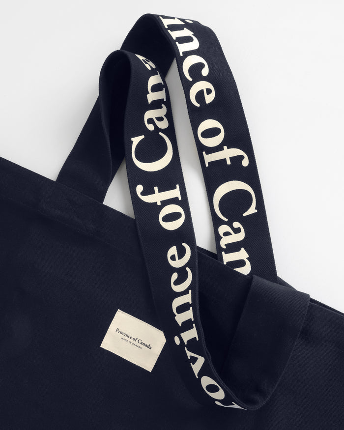 Made in Canada 100% Cotton Canvas Wordmark Tote Bag Navy Blue - Province of Canada