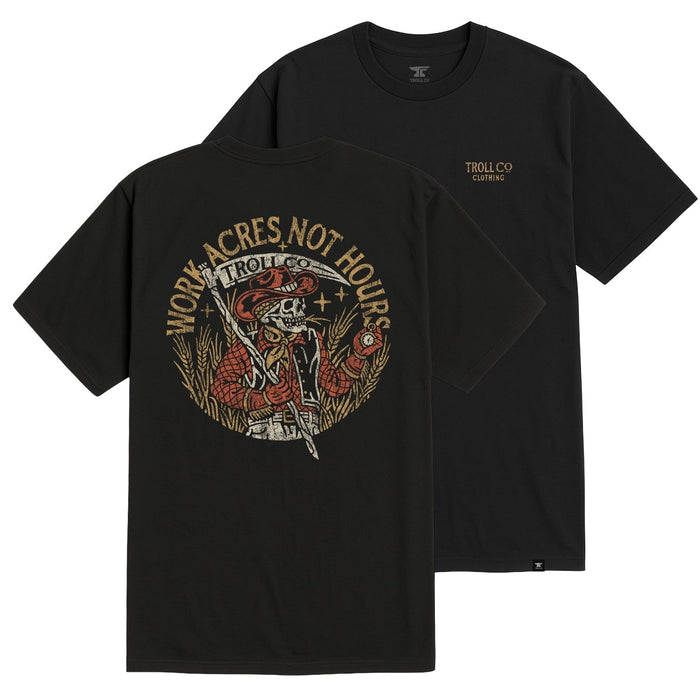 Troll Co. Work Acres short-sleeve graphic t-shirt in black, available in big and tall sizes