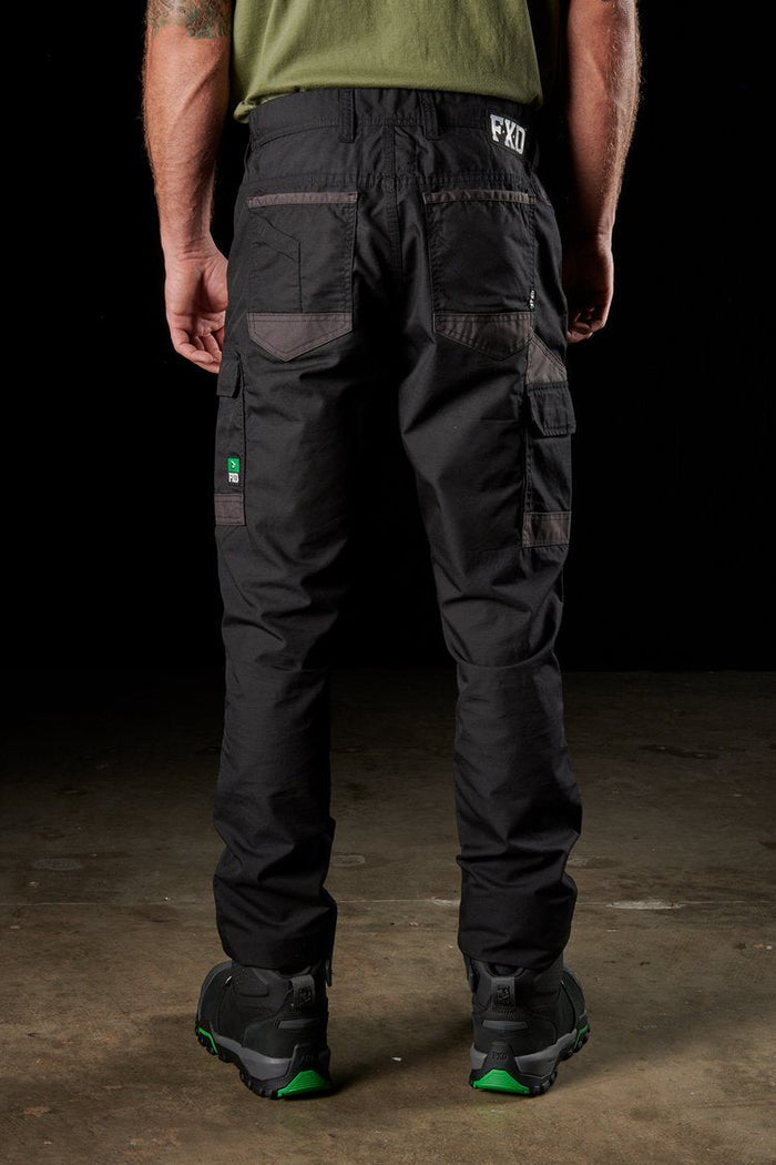 Back view of the FXD WP5 black cargo work pant showing the rear pockets