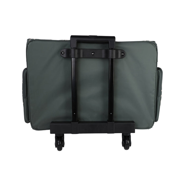 XL 4 Wheel Collapsible Deluxe Rolling Sewing Machine Storage Case, Grey & White