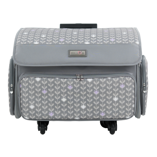 XL 4 Wheel Collapsible Deluxe Rolling Sewing Machine Storage Case, Purple Floral