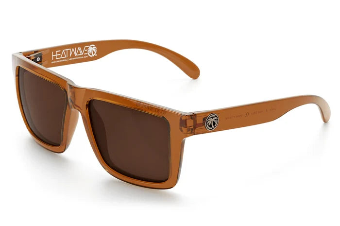XL Vise Z87 safety sunglasses by Heat Wave Visual in saddle with polarized lenses, angled view