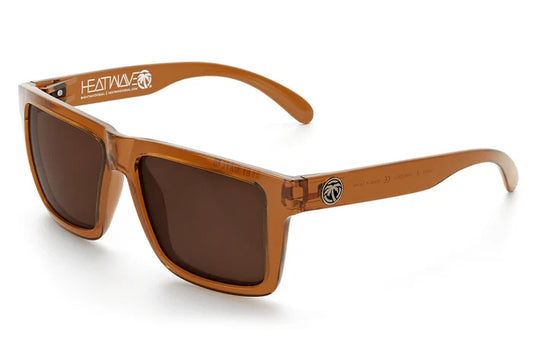 XL Vise Z87 safety sunglasses by Heat Wave Visual in saddle with polarized lenses, angled view