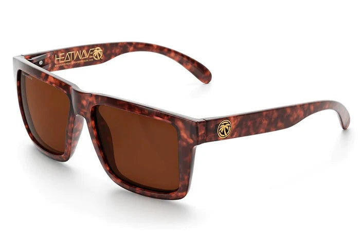 Angled view of the Heat Wave XL Vise Z87 sunglasses, tortoise frame with polarized brown lens