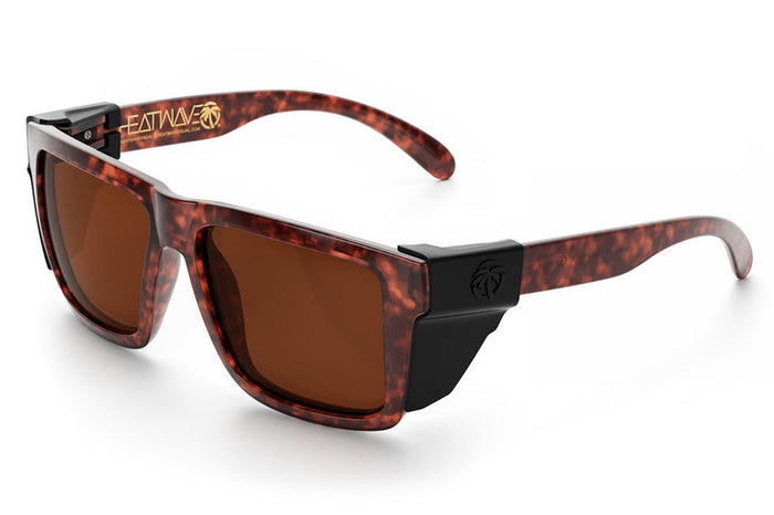 Heat Wave XL Vise Z87 tortoise sunglasses with black temple arms, angled view