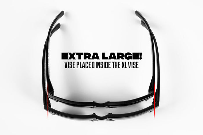Size comparison graphic showing the Heat Wave XL Vise frame against the standard Vise
