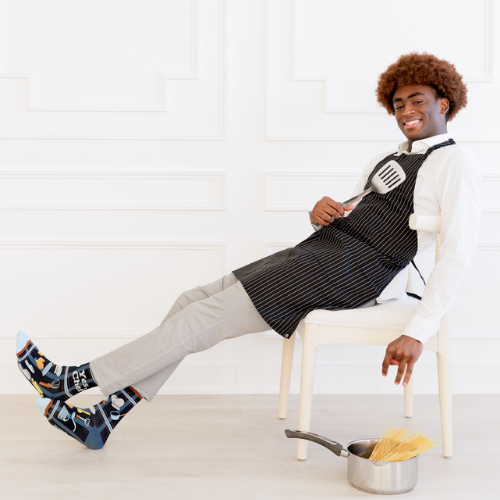 Custom 'Yes Chef' socks with a fun design, ideal for chefs and food enthusiasts who love to cook in style.