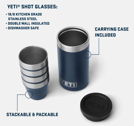 Yeti shot glasses with carrying case in black, additional product view