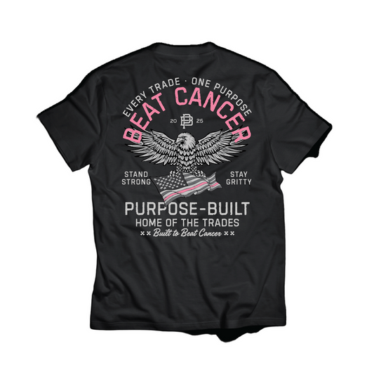 Purpose-Built Built to Beat Cancer heavyweight graphic t-shirt in faded black