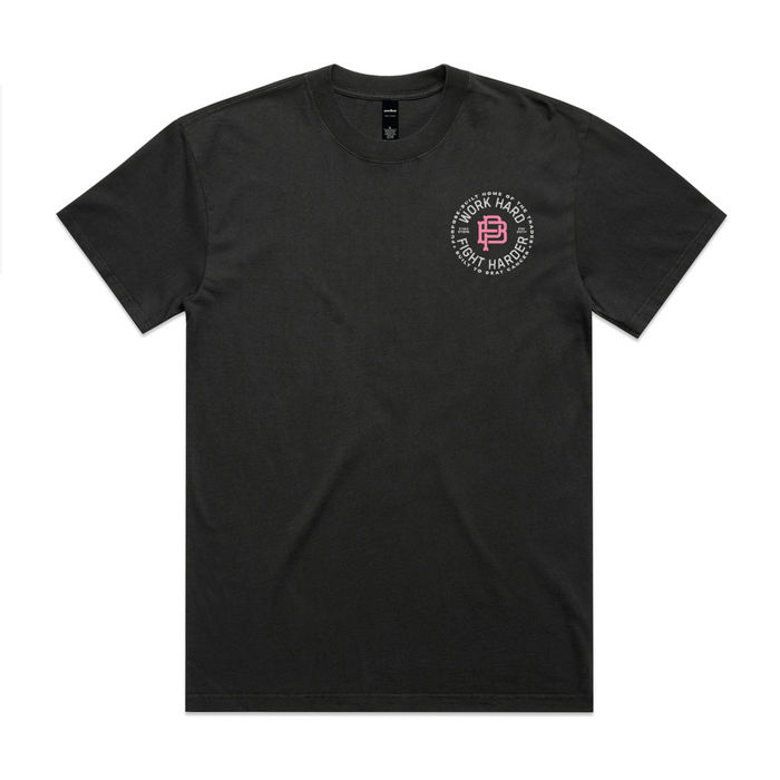 Purpose-Built Built to Beat Cancer heavyweight graphic t-shirt in faded black, alternate graphic view