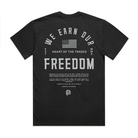 Purpose-Built We Earn our Freedom heavyweight short-sleeve graphic t-shirt in faded black