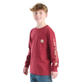 Carhartt youth boys long-sleeve pocket t-shirt in Tibetan red