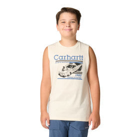 Carhartt youth boys sleeveless racing graphic t-shirt in turtledove