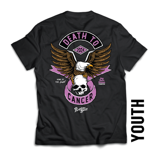 Purpose-Built youth Death to Cancer graphic tee in black