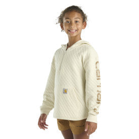 Carhartt youth girls long-sleeve quilted jersey half zip sweatshirt in turtledove
