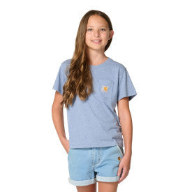 Carhartt youth girls short-sleeve arch logo t-shirt in blue horizon heather