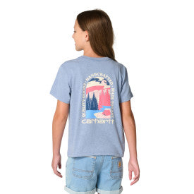 Carhartt youth girls arch logo t-shirt in blue horizon heather, alternate product view