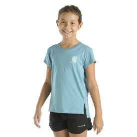 Carhartt youth girls short sleeve mountain graphic t-shirt in adriatic blue