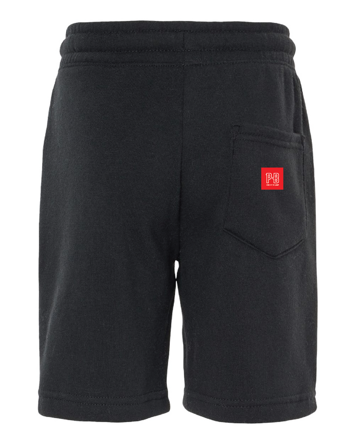 Purpose-Built youth script logo fleece shorts in black, alternate product view