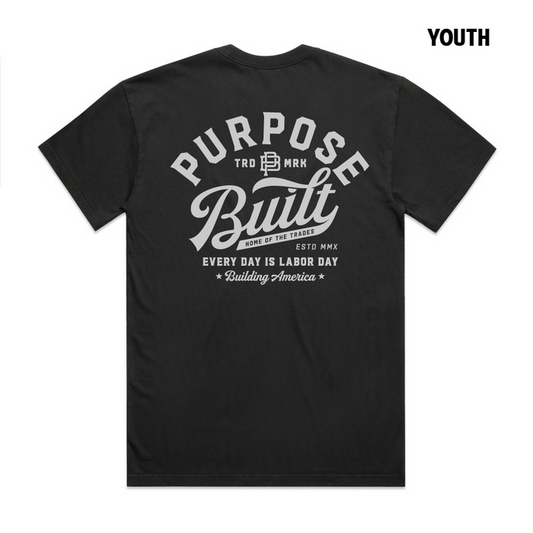Purpose-Built youth script logo t-shirt in black