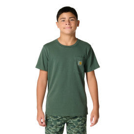Carhartt youth short-sleeve garment dyed pocket t-shirt in jungle green wash