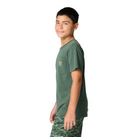 Carhartt youth garment dyed pocket t-shirt in jungle green wash, additional product view