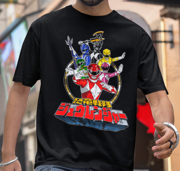 Super Sentai Inspired Zyuranger T shirt featuring all 6 rangers posing above logo